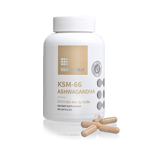USA Medical KSM-66 Ashwagandha kapszula glicinnel - 60db