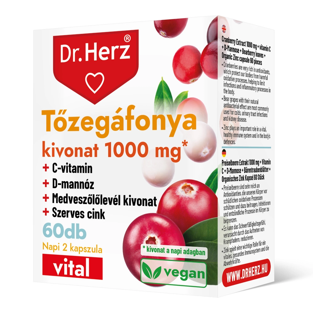 Dr. Herz Tőzegáfonya kivonat kapszula D-mannózzal és medveszőlőlevél kivonattal - 60db
