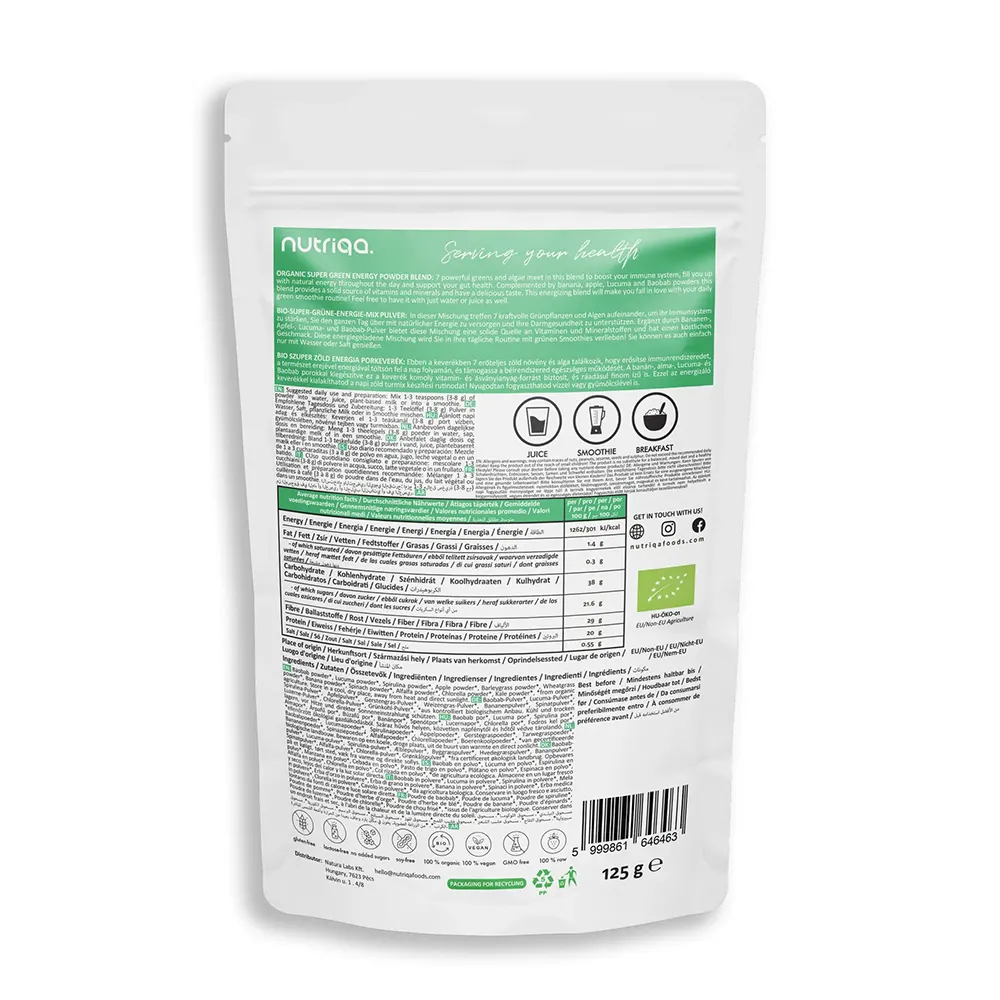 Nutriqa Bio Szuper Zöld Energia porkeverék - 125g Nutriqa Bio Szuper Zöld Energia porkeverék - 125g