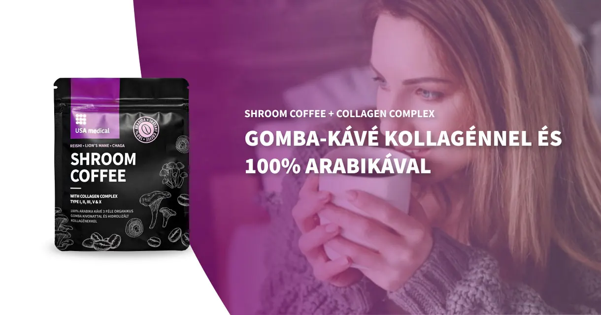 USA Medical KOLLAGÉNES Gomba kávé 100% arabikával és 3 féle organikus gombakivonattal - 102g