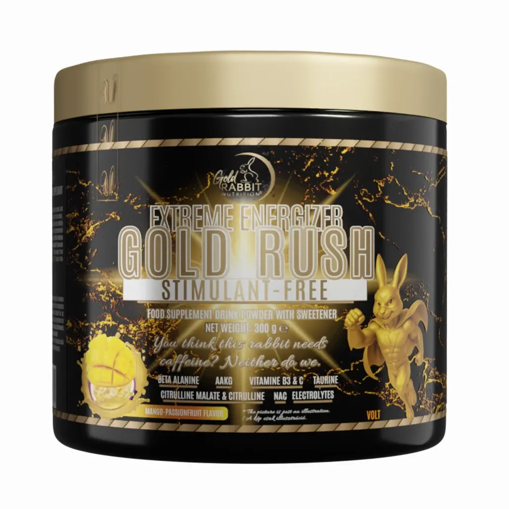 Gold Rabbit Gold Rush stimulánsmentes energizáló elektrolitokkal mango-maracuja ízben - 300g